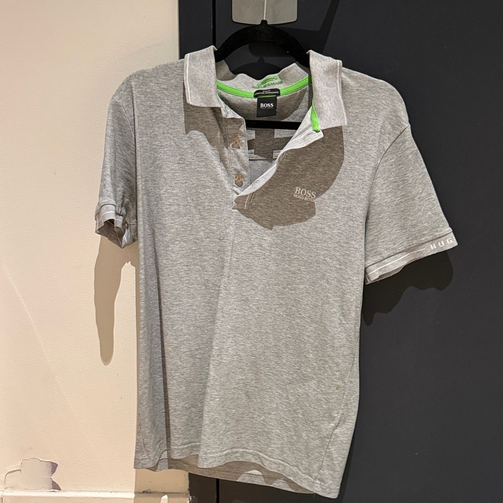 BOSS Light Grey Polo with Neon Green Trim